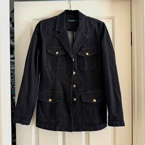 Lauren size 6 NWOT single breasted dark blue denim blazer with brass buttons
